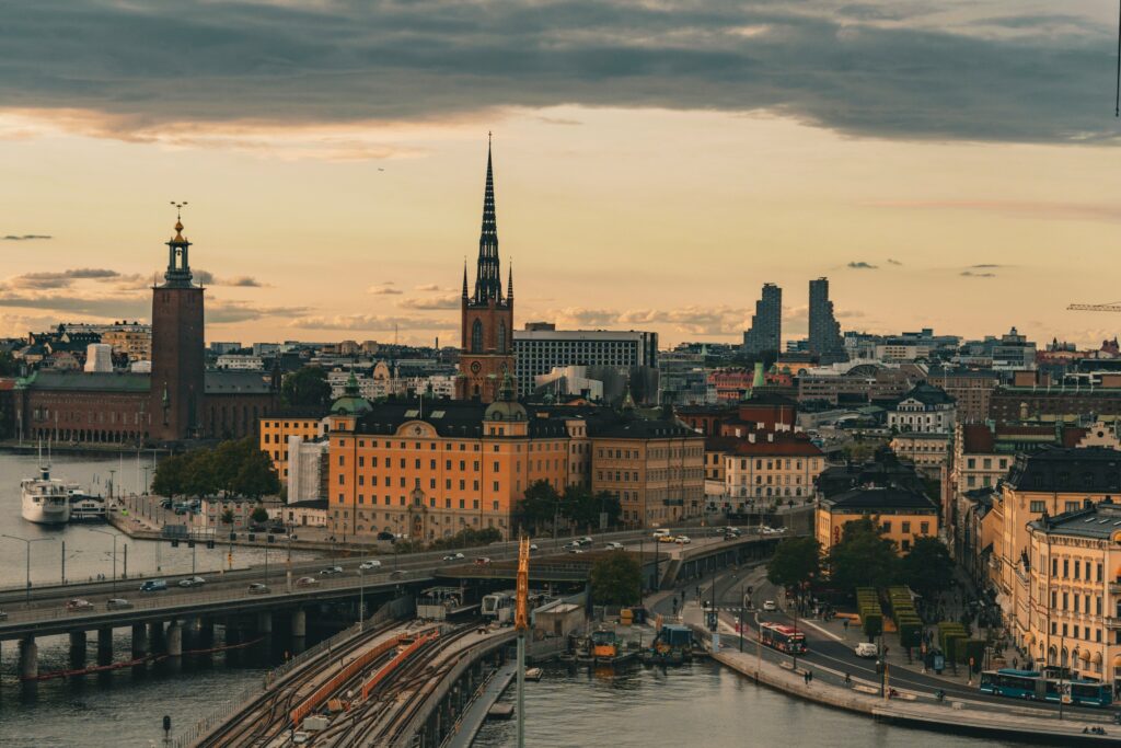 Stockholm skyline during sunset
