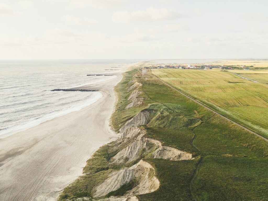 Green grass field near the sea in Denmark